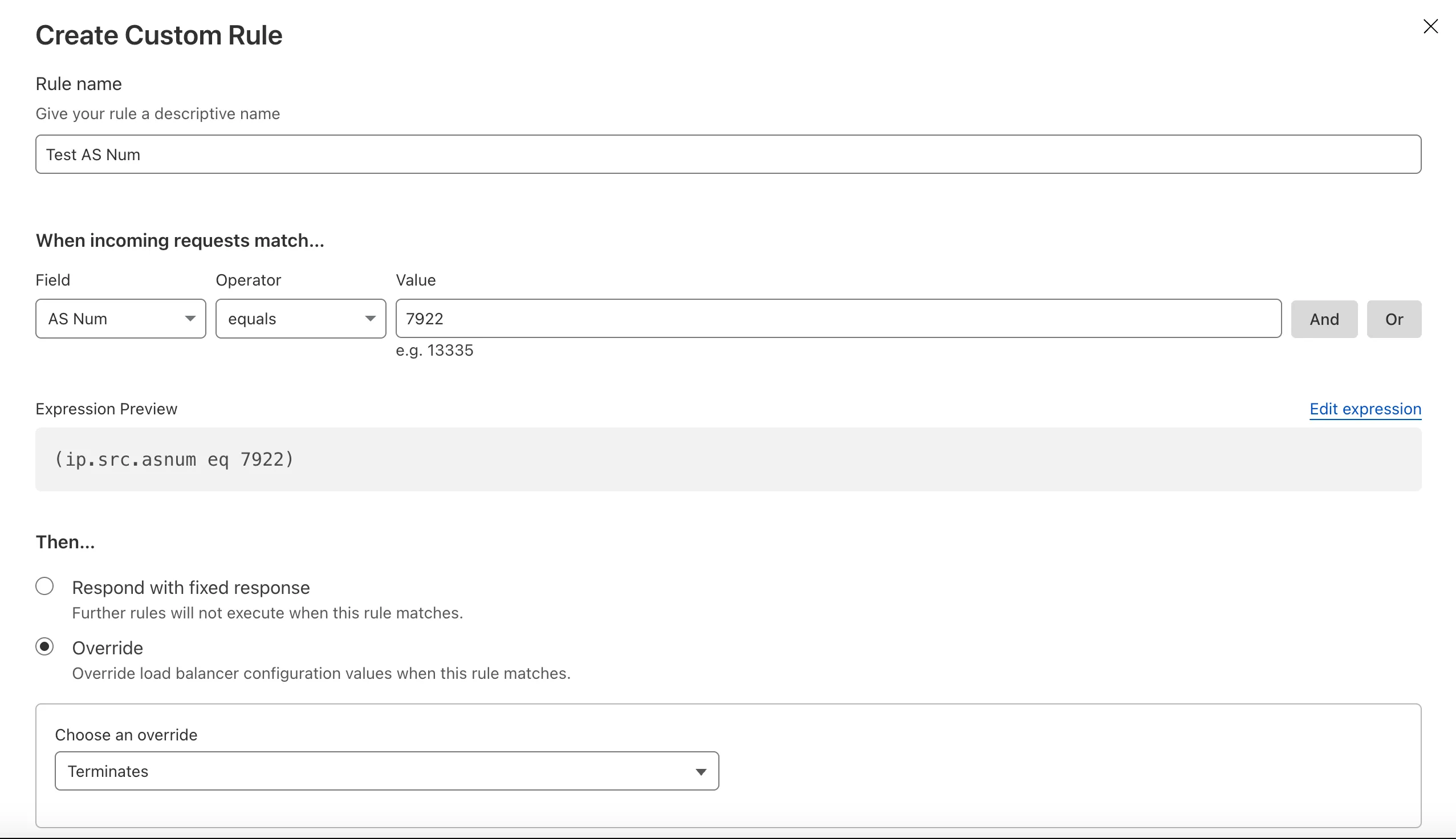 Create a Load Balancing Custom Rule using AS Num