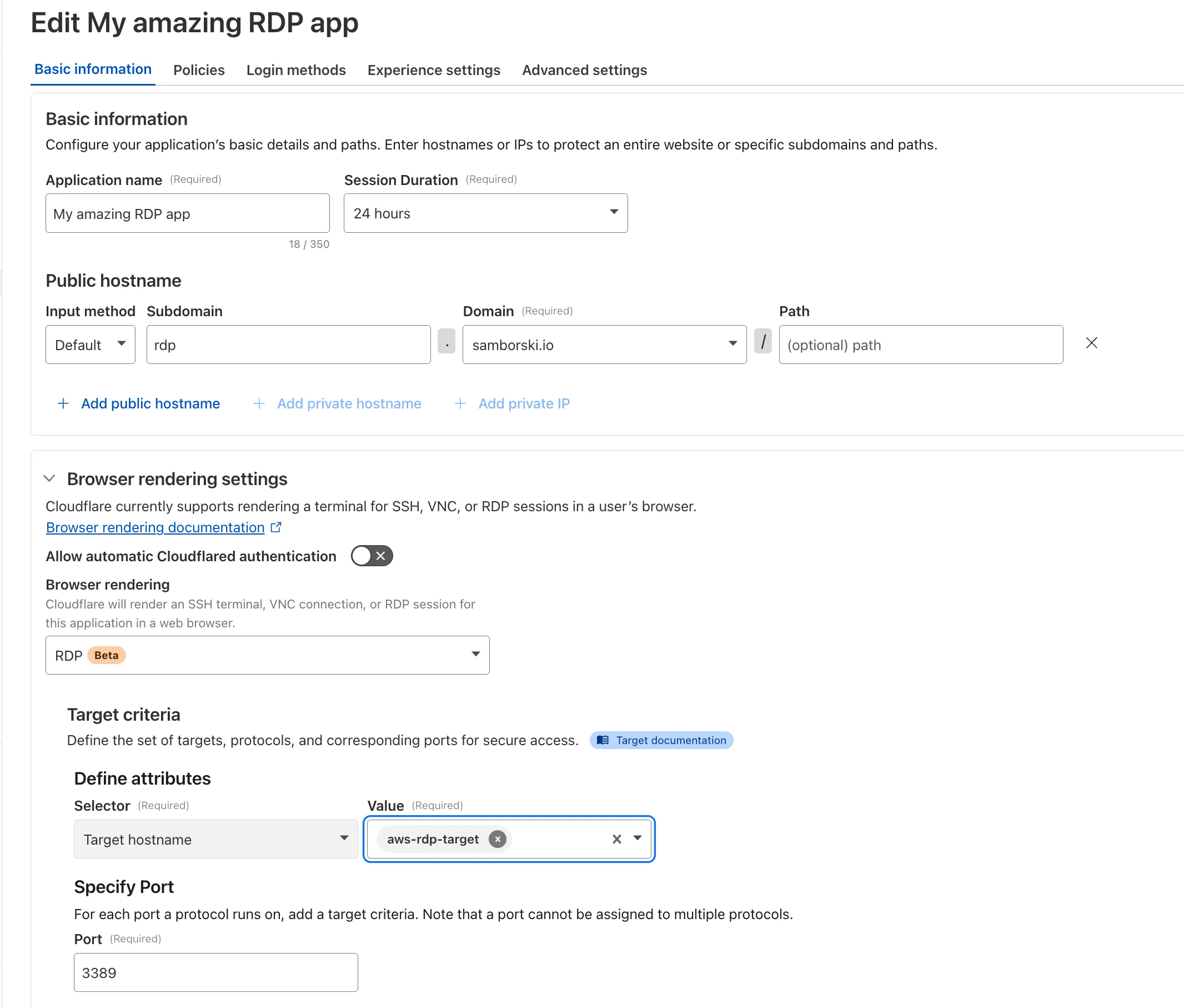 Example of a browser-based RDP Access application